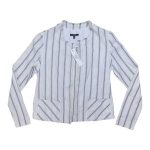 DREW Cotton / Linen Raw Edge Hem Striped Summer Casual Blazer
